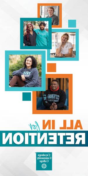 All in for Retention graphic with five images of Tri-C students